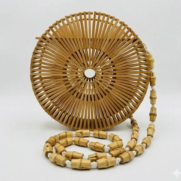 Bamboo Circular Ark Bag - Bohemian Woven Shoulder Purse - Picture 1 of 5